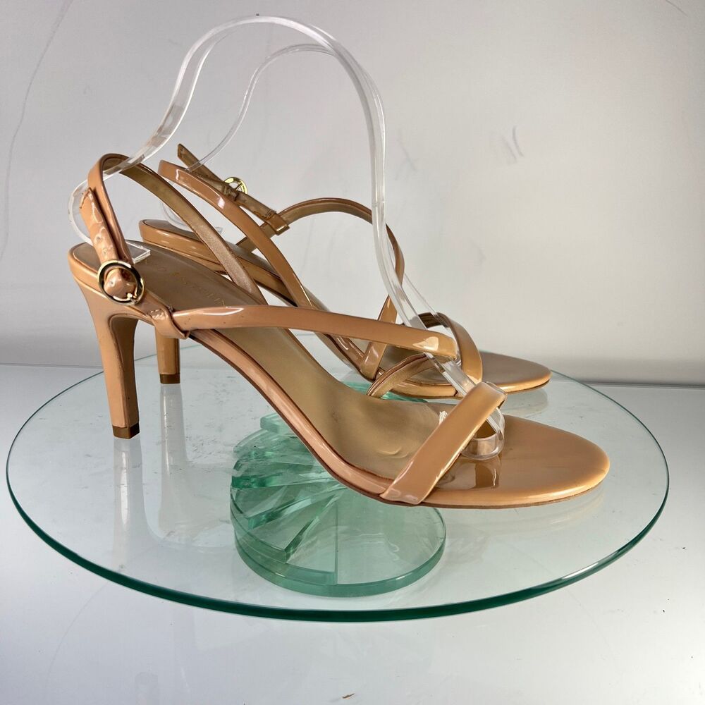 Enzo Angiolini Sandria Stiletto Heels Size 10 M Nude Patent Leather Strappy